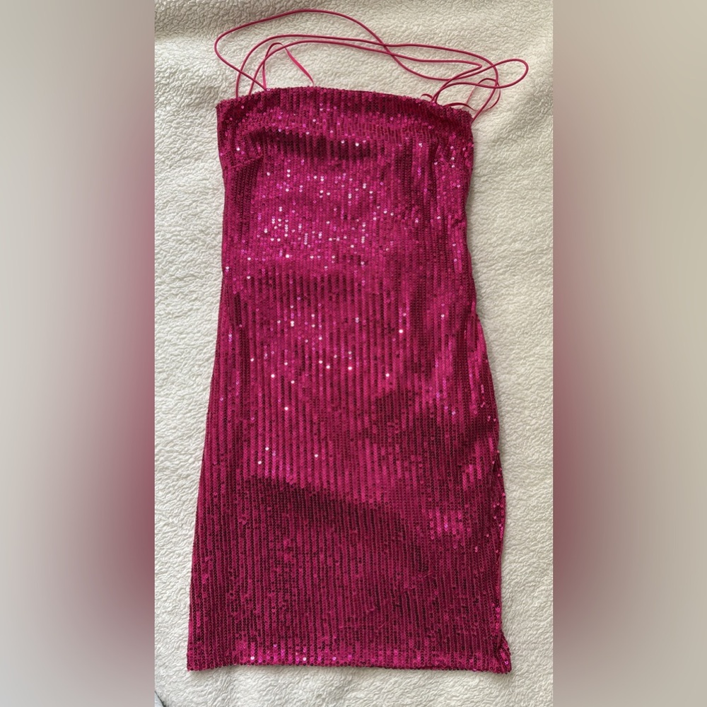 Pink Sequin Strapless Dress